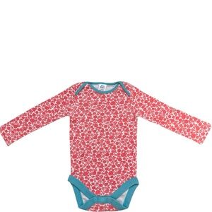 Baby Boden Coral Floral Long Sleeve Baby Bodysuit with Teal Trim 18 months